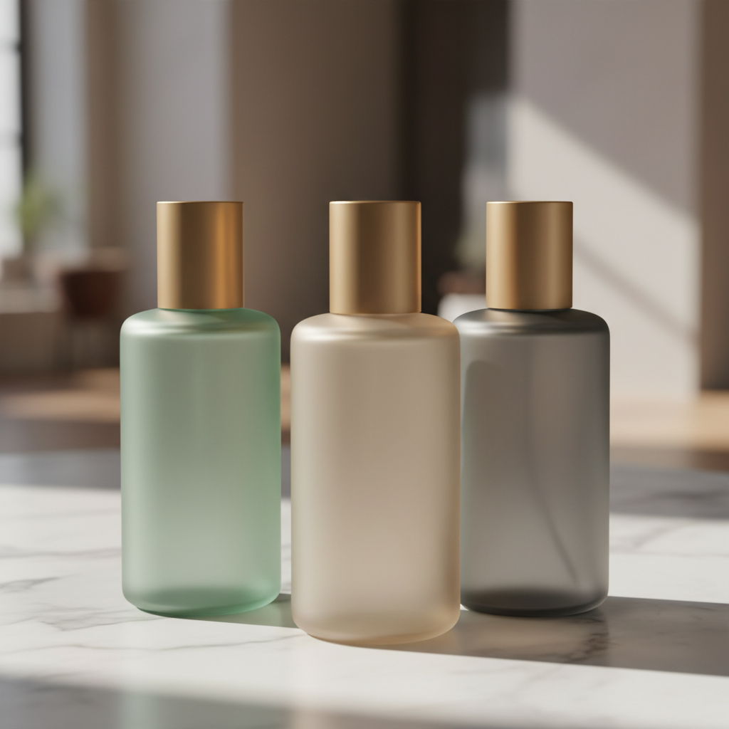 Minimalist unisex perfume bottles on a marble surface