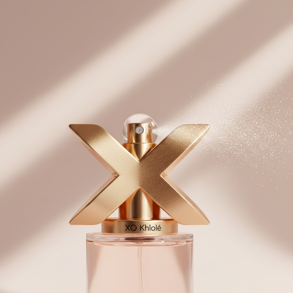 Close up of the XO Khloe perfume bottle cap and atomizer
